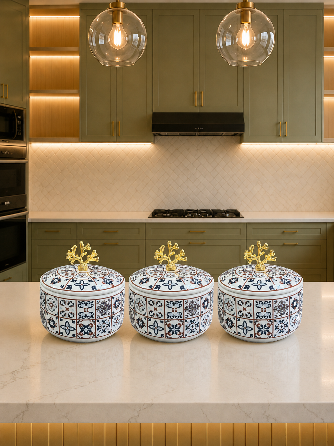 Çeyiz Seti - 105 Düz Kapak 10 Parça Ceramic Desen Mutfak Seti Gold – görsel 3