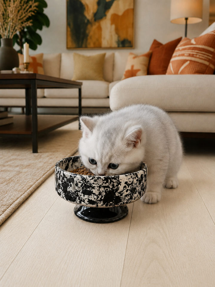 Mama Kabı - Kedi ve Köpek 1 Adet Doğal Mama veya Su Kabı Ebruli Siyah