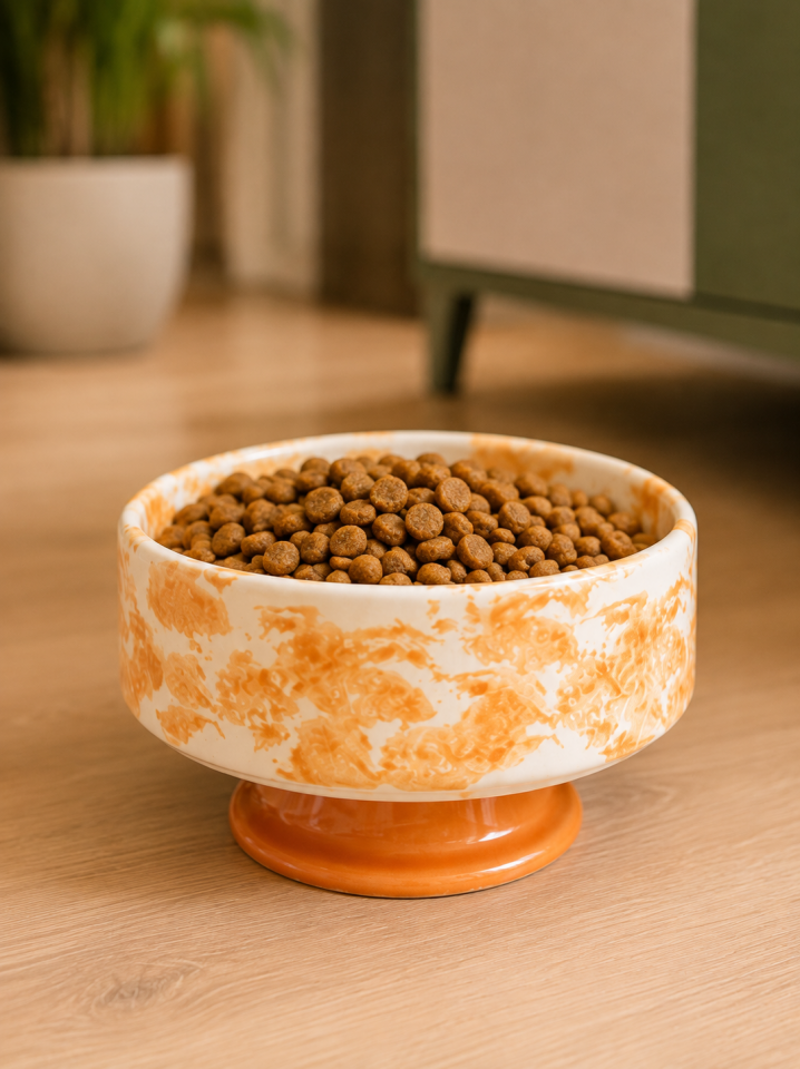 Mama Kabı - Kedi ve Köpek 1 Adet Doğal Mama veya Su Kabı Ebruli Soft Sarı