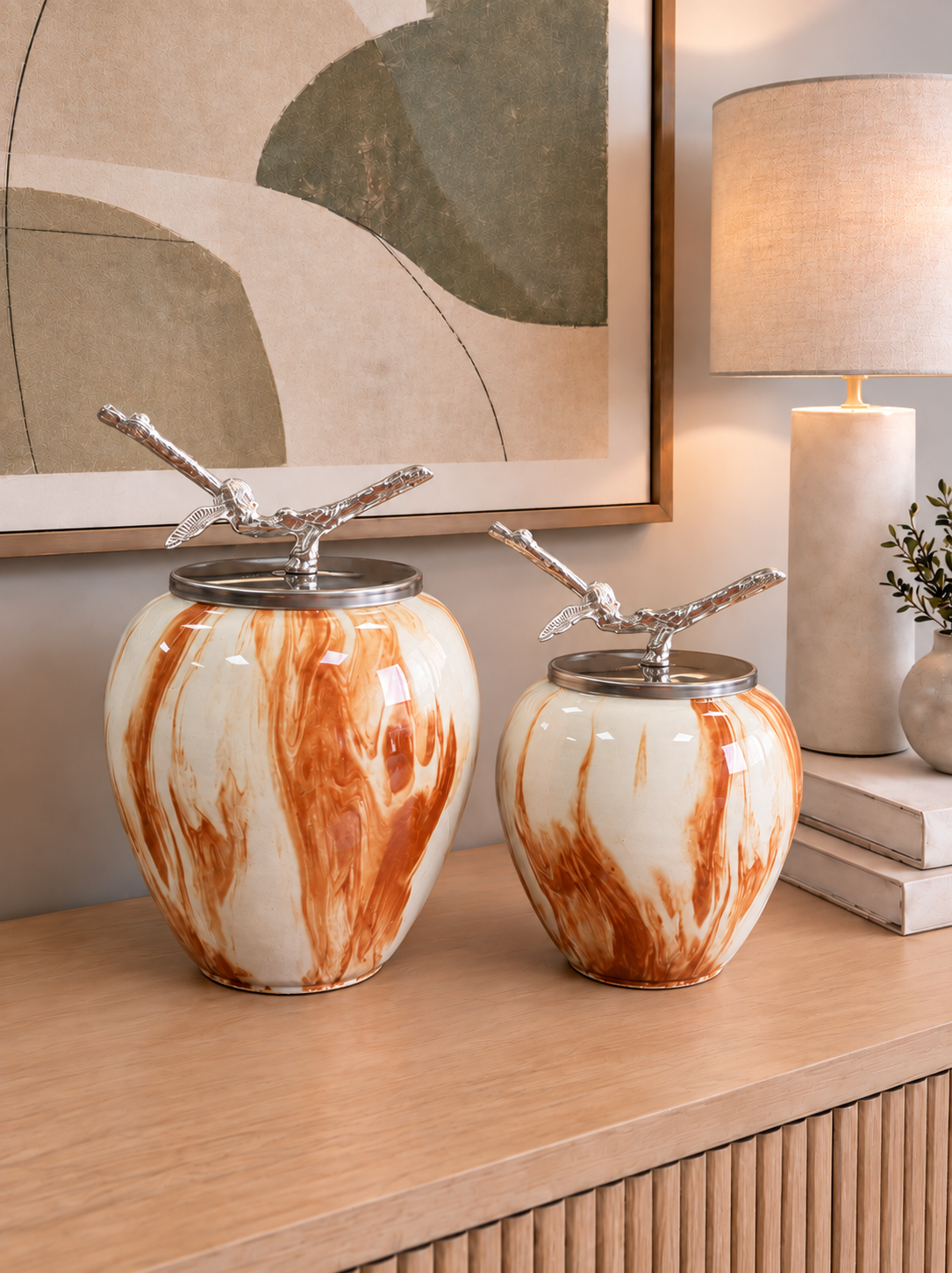 Dekoratif Obje - Sultan 2 li Küp Kahverengi Marble Gümüş
