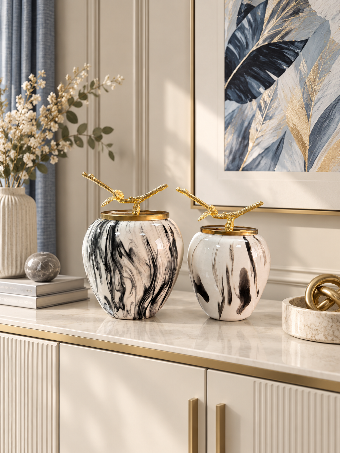 Dekoratif Obje - Sultan 2 li Küp Siyah Marble Gold