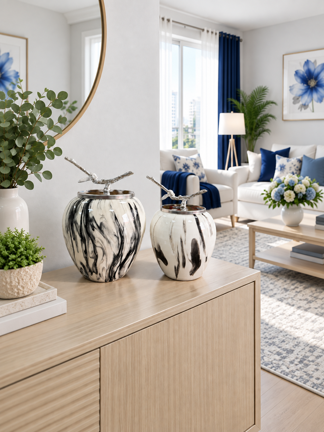 Dekoratif Obje - Sultan 2 li Küp Siyah Marble Gümüş