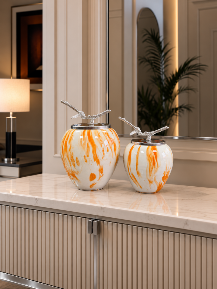 Dekoratif Obje - Sultan 2 li Küp Soft Sarı Marble GÜMÜŞ