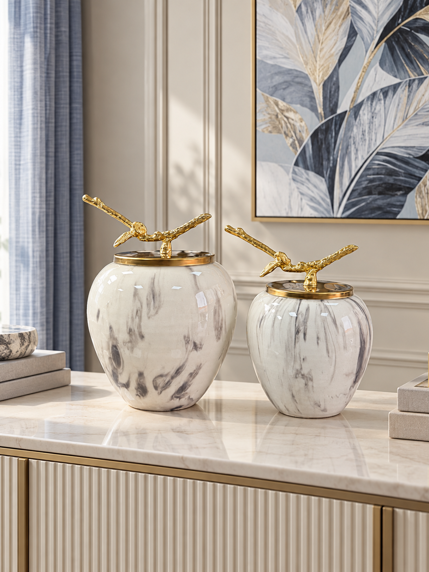Dekoratif Obje - Sultan 2 li Küp Gri Marble Gold