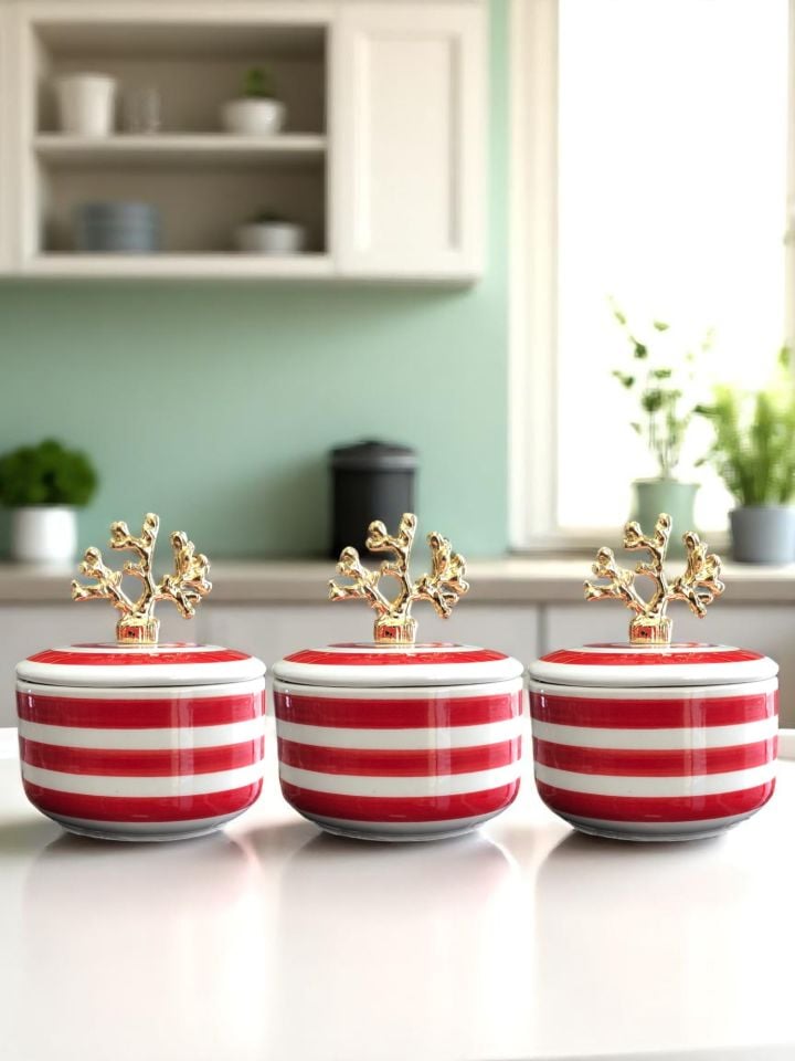 Kahvaltılık - 3'lü Şekerlik Kırmızı Zebra Gold