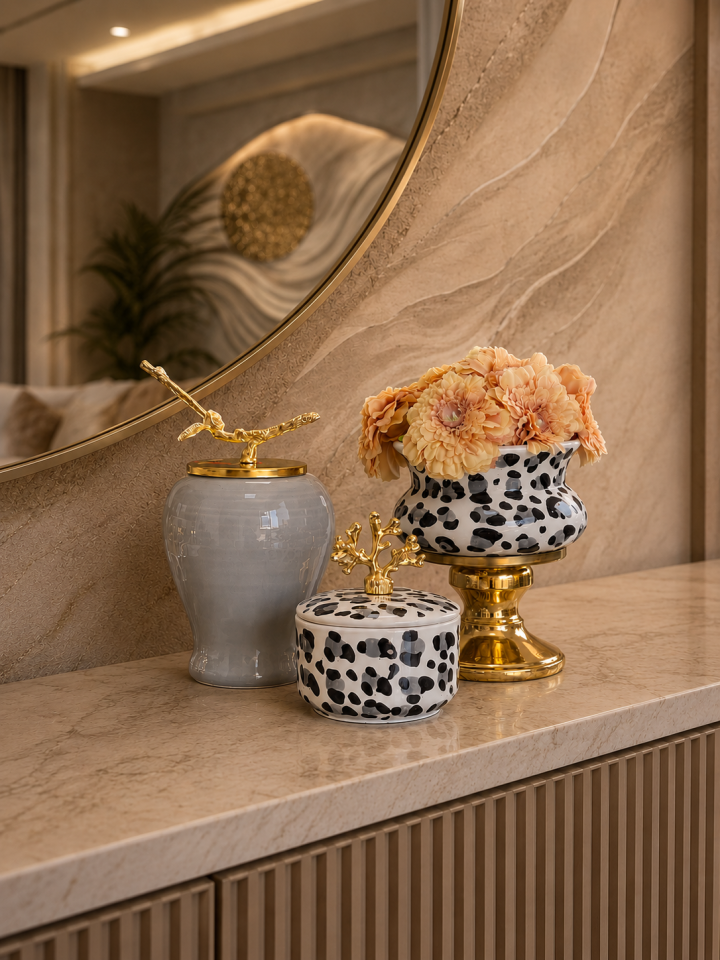 Dekoratif - Salon Seti Gri Leopar Gold