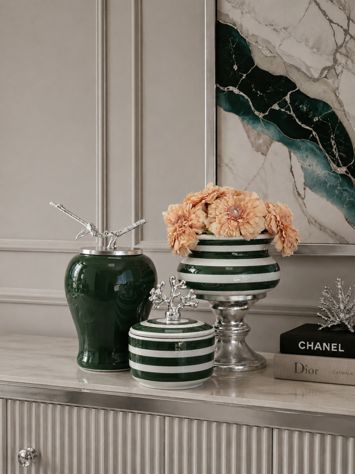 Dekoratif - Salon Seti Yeşil Zebra Gümüş