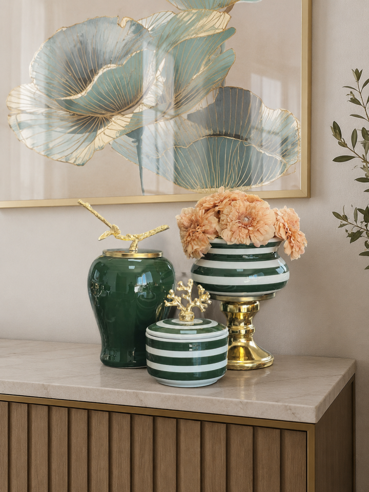 Dekoratif - Salon Seti Yeşil Zebra Gold