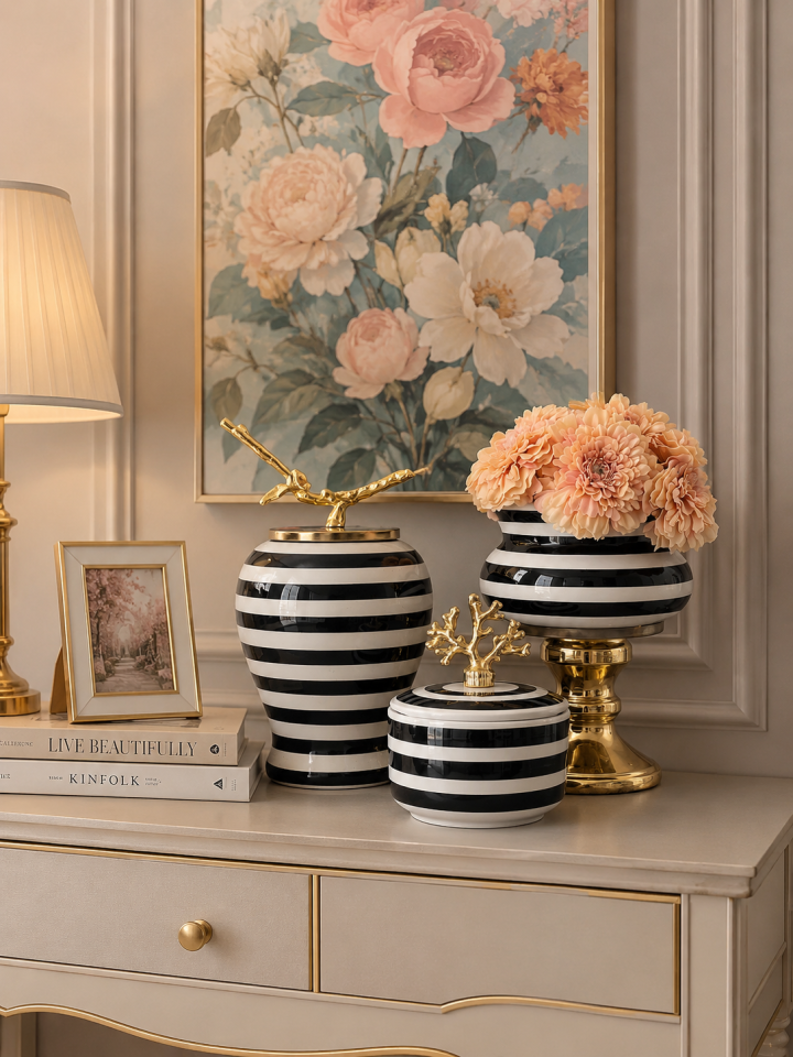 Dekoratif - Salon Seti Full Siyah Zebra Gold