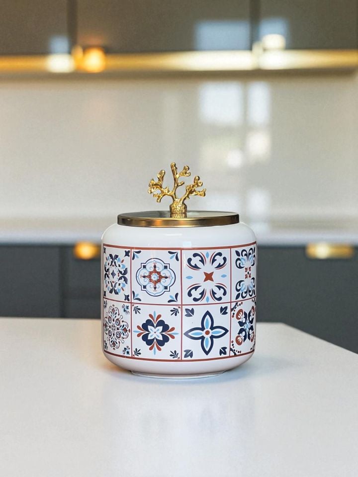 Kahve Köşesi - 1.4 L Ceramic Desenli Baharatlık Gold