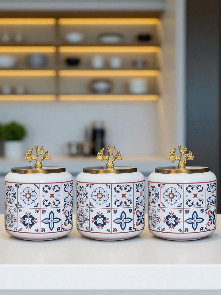 Kahve Köşesi - 1.4 L Ceramic Desenli Baharatlık Gold