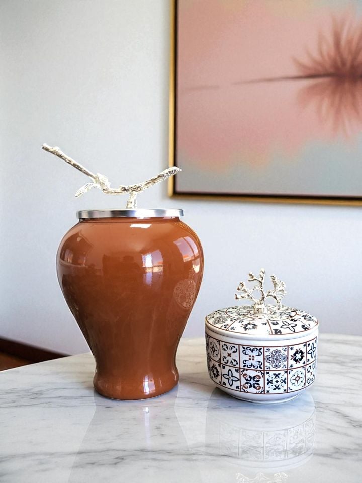 Dekoratif - Kahverengi Şah Küp Ceramic Obje Gümüş