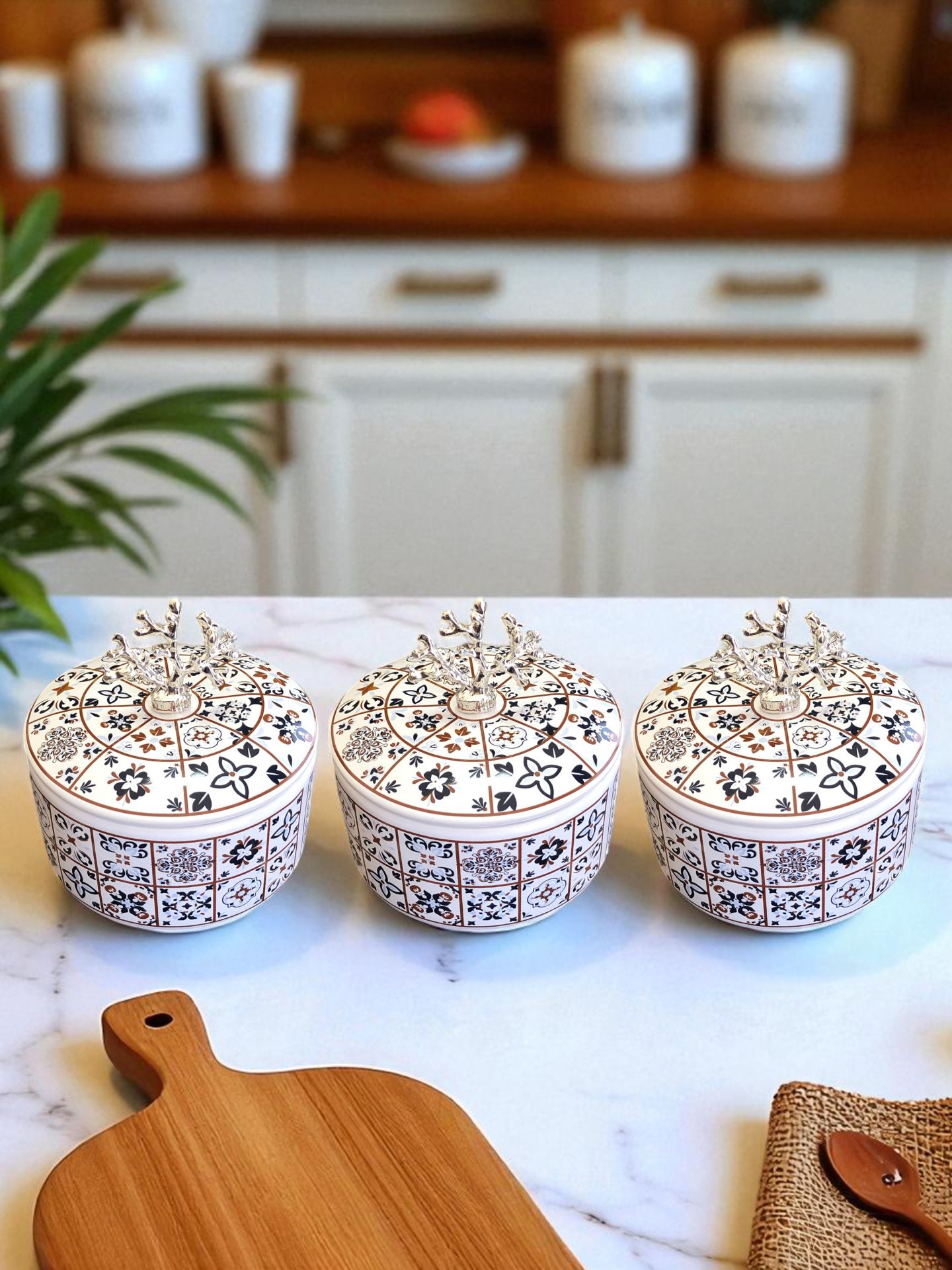 Kahvaltılık - 3'lü Şekerlik Ceramic Desen Gümüş – görsel 2