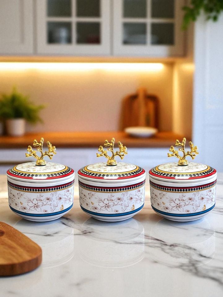 Kahvaltılık - 3'lü Şekerlik Kelebek Desenli Gold