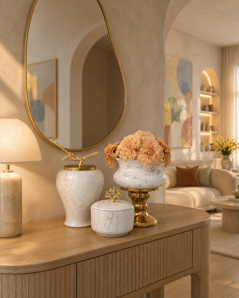 Dekoratif - Salon Seti Beyaz Mermer Gold