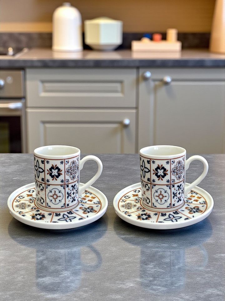 Porselen Kahve Fincan Seti 2 Kişilik Ceramic Desen