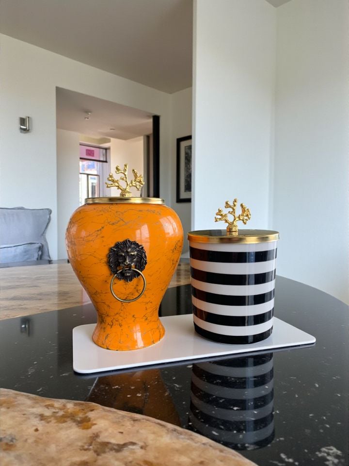 Dekoratif - Soft Sarı Mermer Şah Siyah Zebra Silindir Gold