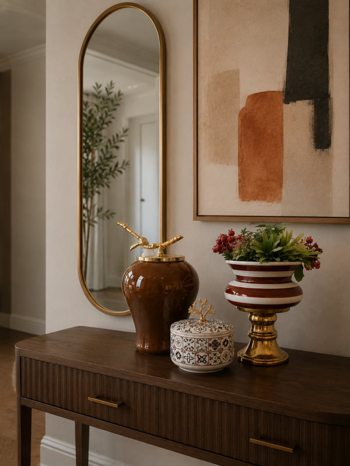 Dekoratif - Salon Seti Kahverengi Zebra Ceramic Desen Gold