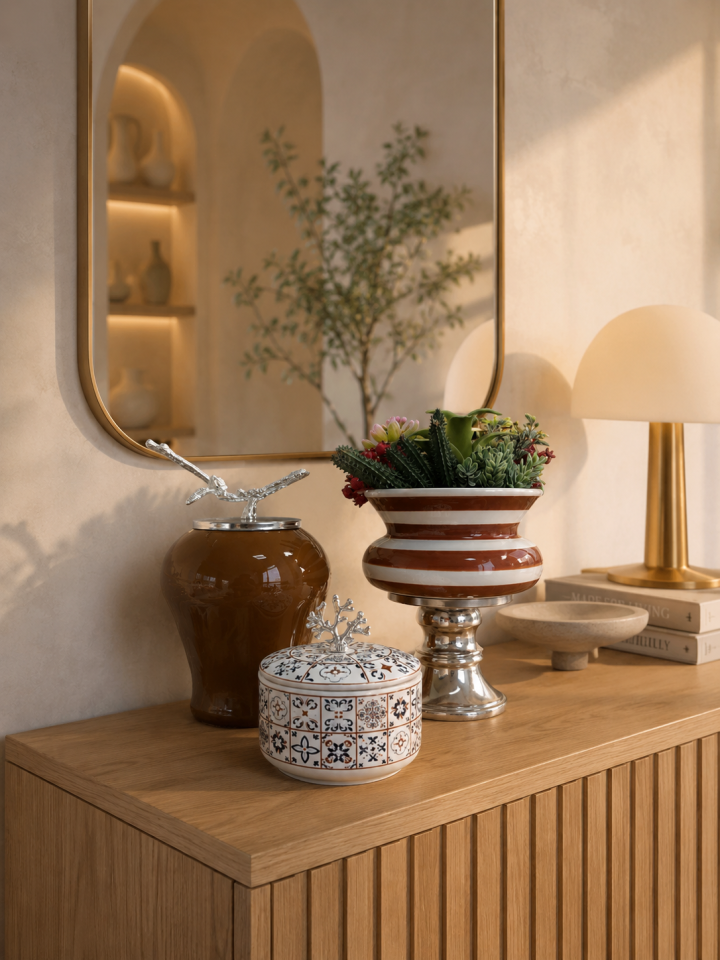 Dekoratif - Salon Seti Kahverengi Zebra Ceramic Desen Gümüş