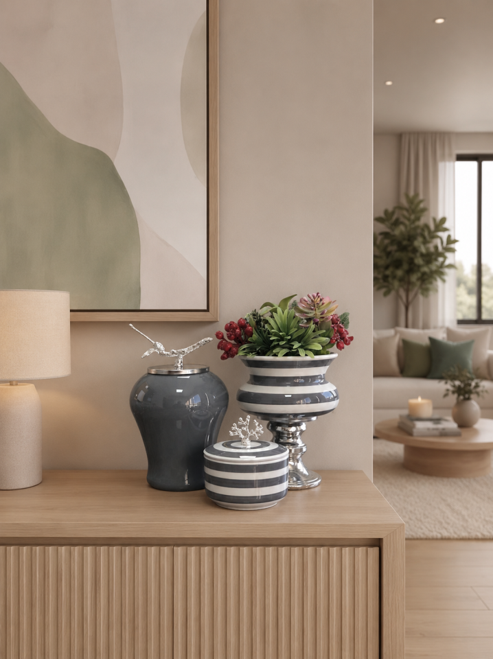 Dekoratif - Salon Seti Gri Zebra Gümüş