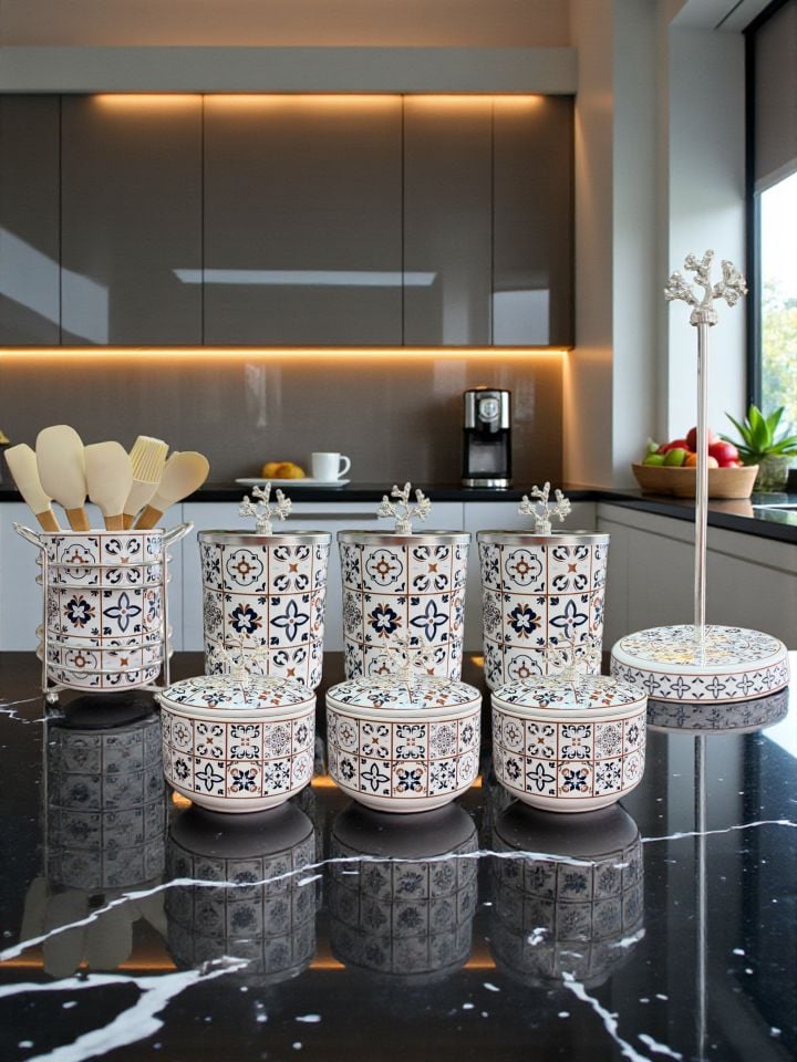 Çeyiz Seti - 103 Ceramic Desen Mutfak Seti Gümüş