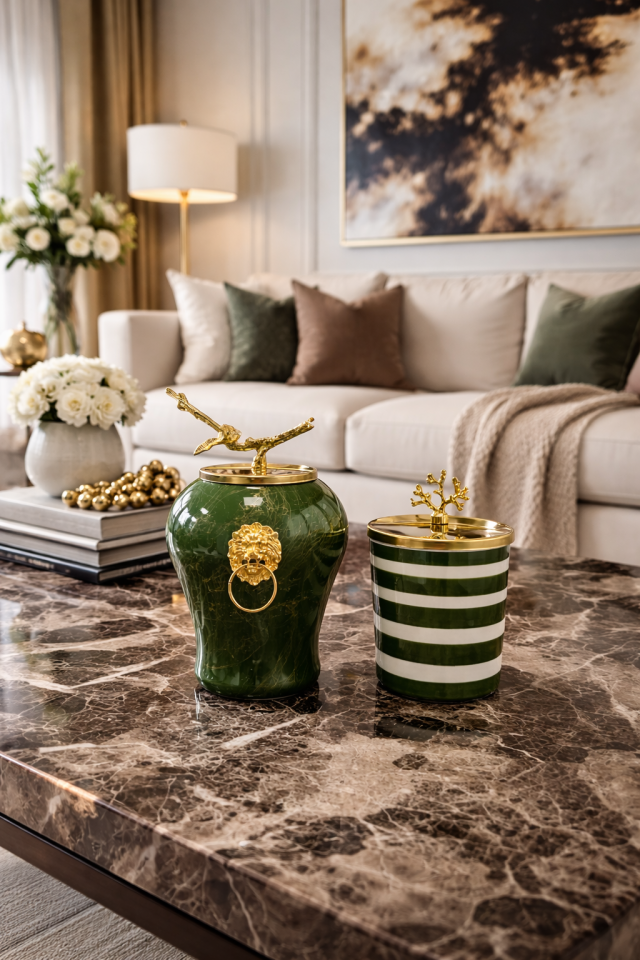 Dekoratif - Yeşil Mermer Şah Yeşil Zebra Silindir Gold