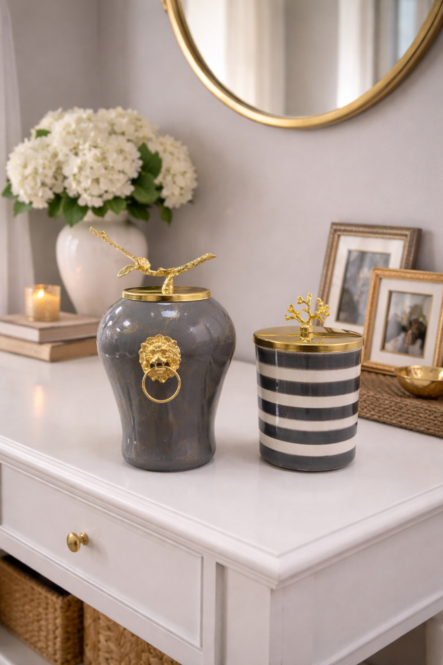 Dekoratif - Gri Mermer Şah Gri Zebra Silindir Gold