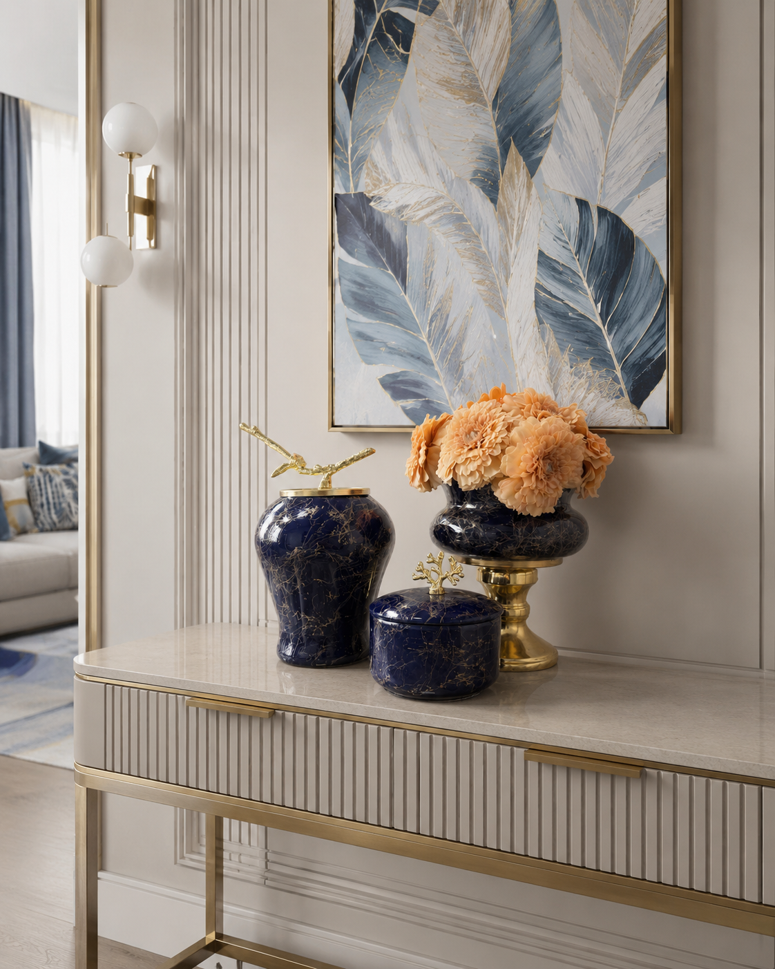 Dekoratif - Salon Seti Lacivert Mermer Gold