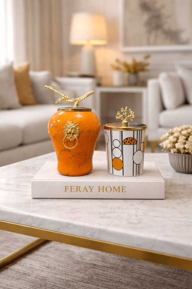Dekoratif - Soft Sarı Mermer Şah Geometrik Silindir Gold