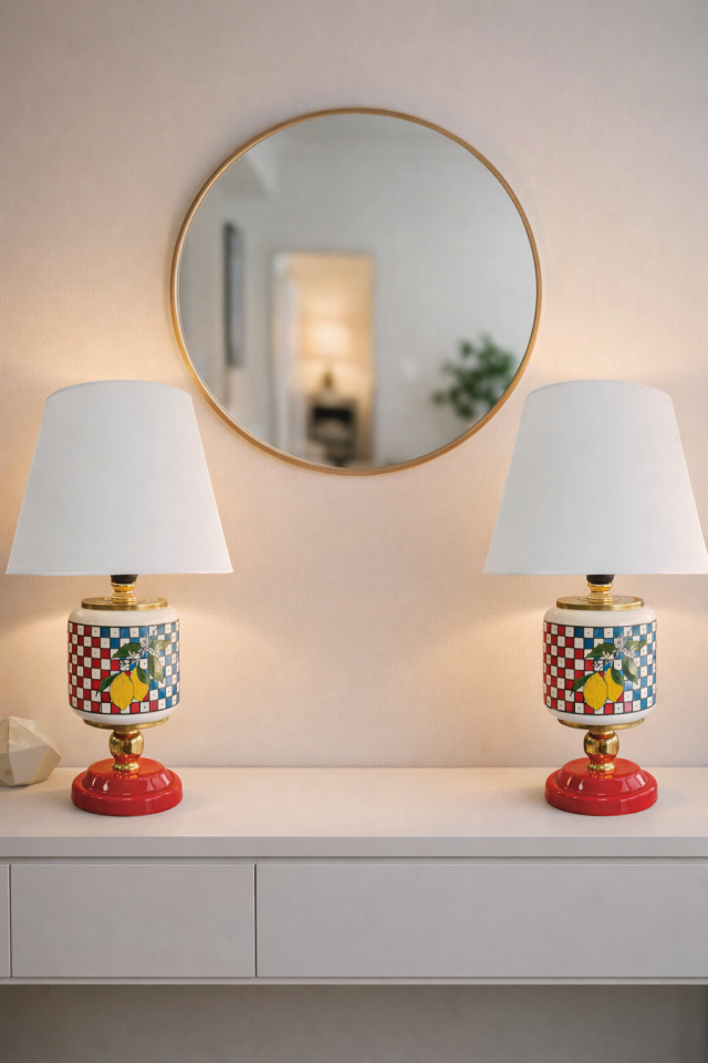 Abajur - 2'li Oval Limon Dama Gold