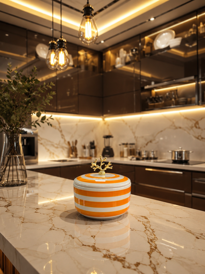 Dekoratif Obje - Soft Sarı Zebra Seramik Şekerlik Gold