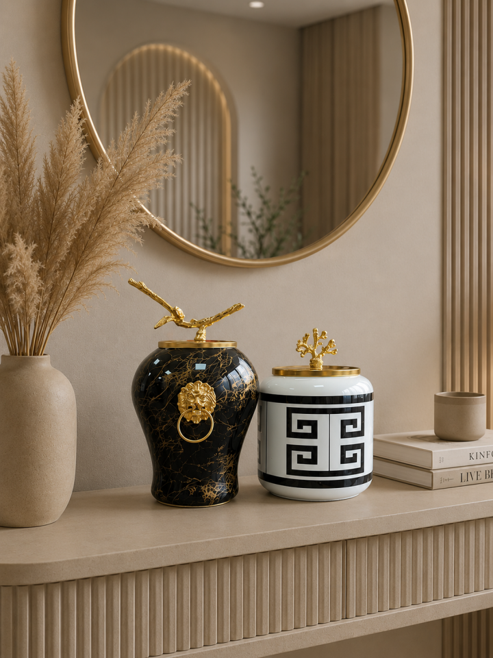 Dekoratif - Siyah Mermer Şah Oval Versa Siyah Gold