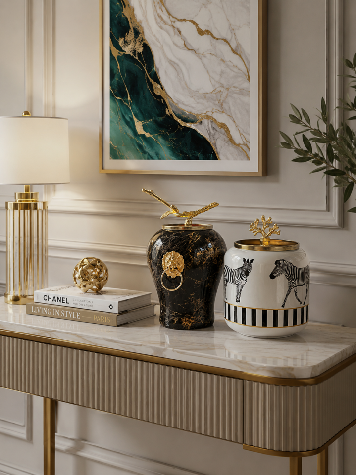 Dekoratif - Siyah Mermer Şah Zebra At Oval Gold