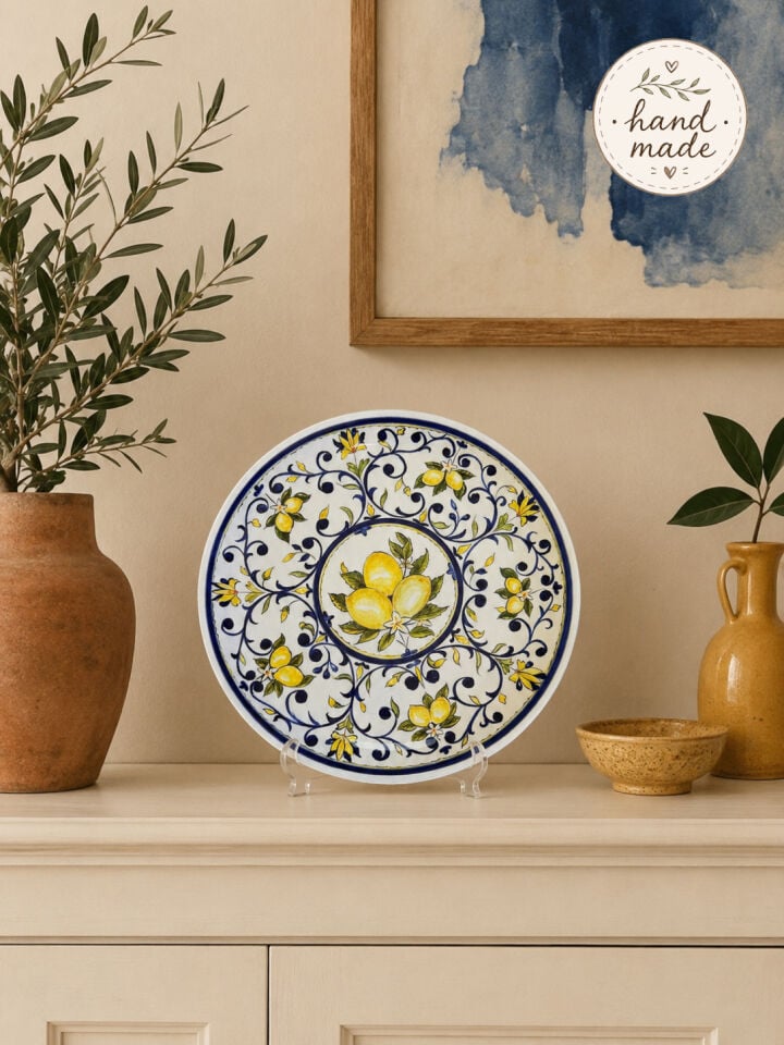 Ev Dekorasyonu - El Yapımı 30 cm Limon Desenli Tabak
