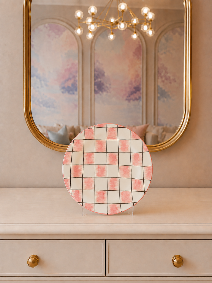 Collection Series Hand Made Salon Tabak Seti Pembe Damalı