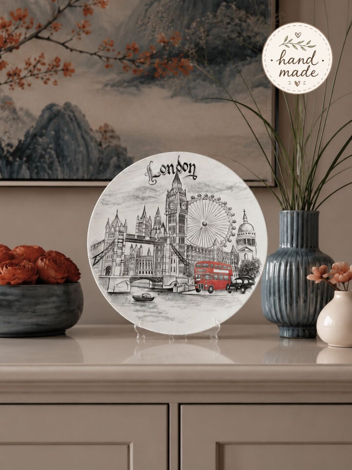 Feray Home Dekoratif Seramik Tabak 30 cm – Collection Serisi Londra Temalı Masa Dekoru