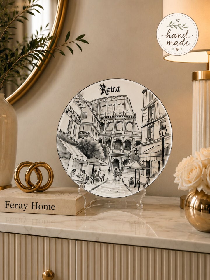 Feray Home Dekoratif Seramik Tabak 30 cm – Collection Serisi Roma Temalı Masa Dekoru