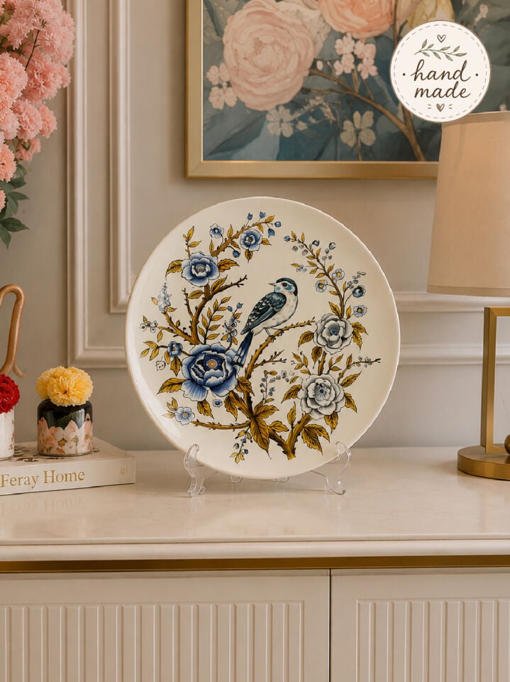 Dekoratif Seramik Tabak 30 cm Collection Mavi Kuş Desenli