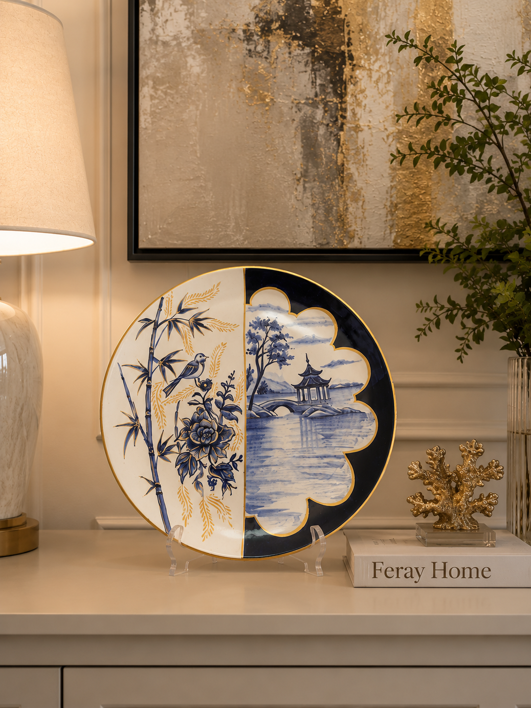 Dekoratif Seramik Tabak 30 cm Collection Yarım Desenli