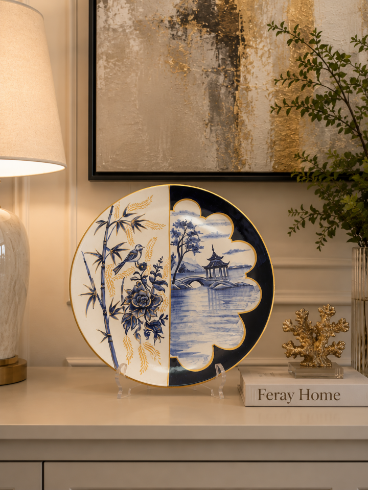 Dekoratif Seramik Tabak 30 cm Collection Yarım Desenli