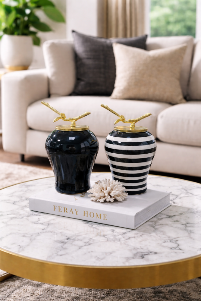 Dekoratif Obje - 2'li Şah Küp Siyah Klasik Zebra Gold