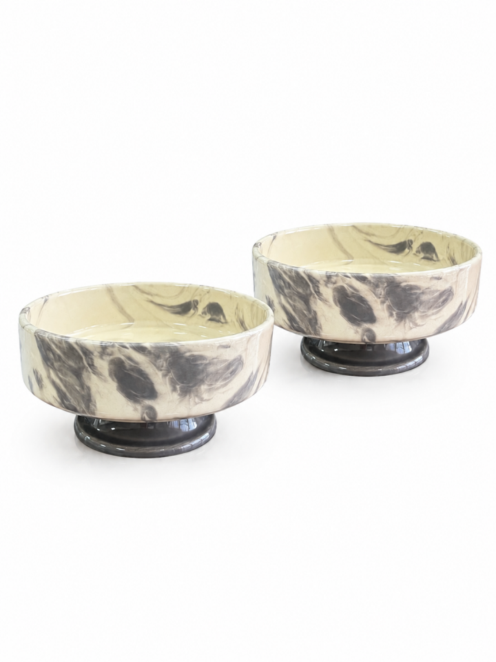 Mama Kabı Kedi ve Köpek Ayaklı 2 li Seramik Doğal Mama ve Su Kabı Gri Marble