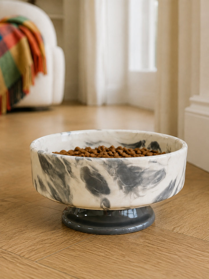 Mama Kabı Kedi ve Köpek 1 Adet Doğal Mama veya Su Kabı Gri Marble