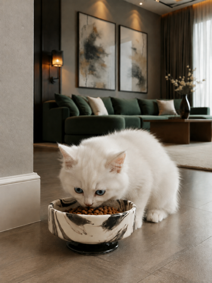 Mama Kabı Kedi ve Köpek 1 Adet Doğal Mama veya Su Kabı Siyah Marble